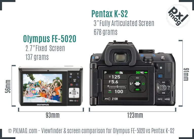 Olympus FE-5020 vs Pentax K-S2 Screen and Viewfinder comparison
