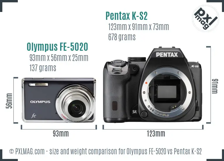 Olympus FE-5020 vs Pentax K-S2 size comparison
