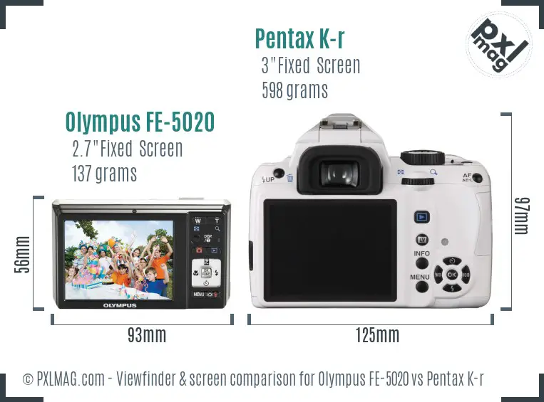Olympus FE-5020 vs Pentax K-r Screen and Viewfinder comparison