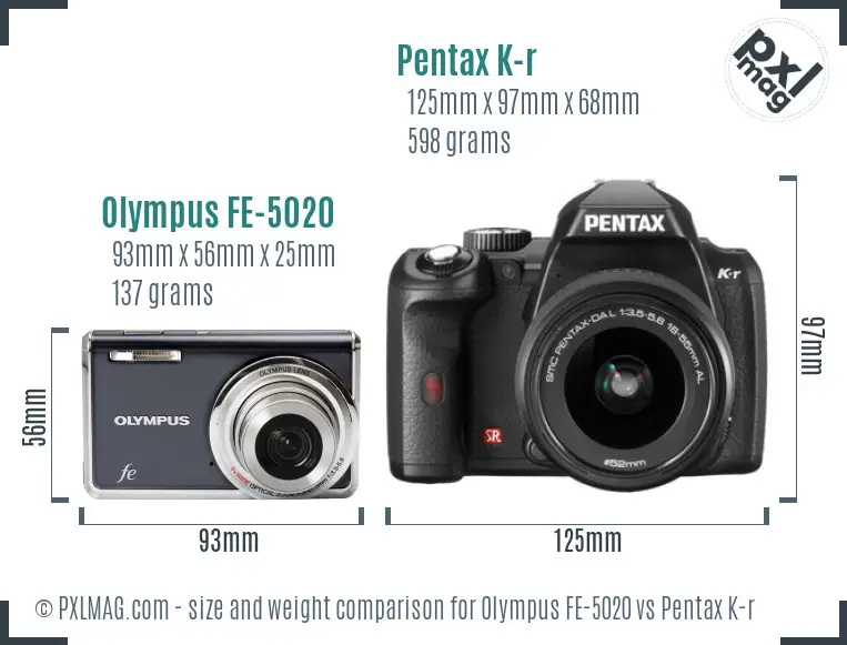Olympus FE-5020 vs Pentax K-r size comparison