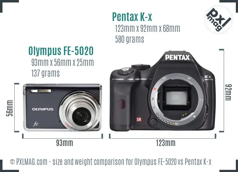 Olympus FE-5020 vs Pentax K-x size comparison
