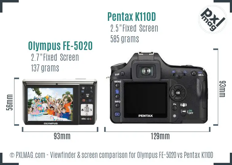 Olympus FE-5020 vs Pentax K110D Screen and Viewfinder comparison