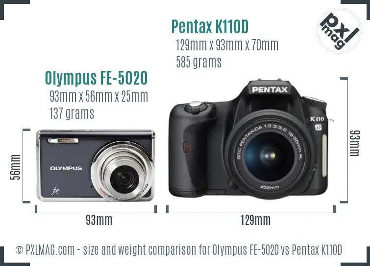 Olympus FE-5020 vs Pentax K110D size comparison