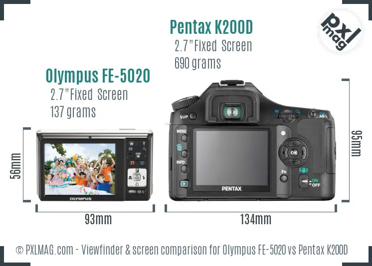 Olympus FE-5020 vs Pentax K200D Screen and Viewfinder comparison