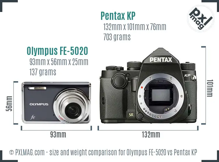 Olympus FE-5020 vs Pentax KP size comparison