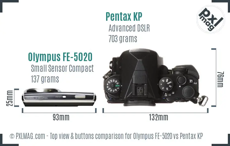 Olympus FE-5020 vs Pentax KP top view buttons comparison