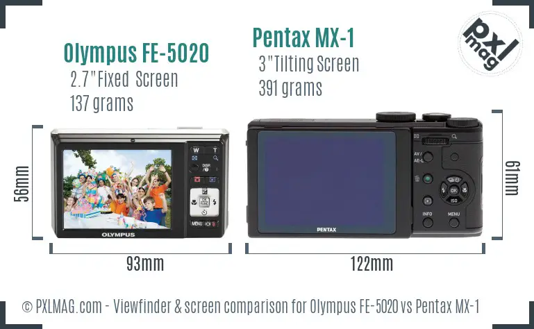 Olympus FE-5020 vs Pentax MX-1 Screen and Viewfinder comparison