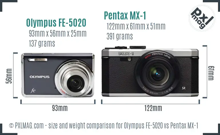 Olympus FE-5020 vs Pentax MX-1 size comparison