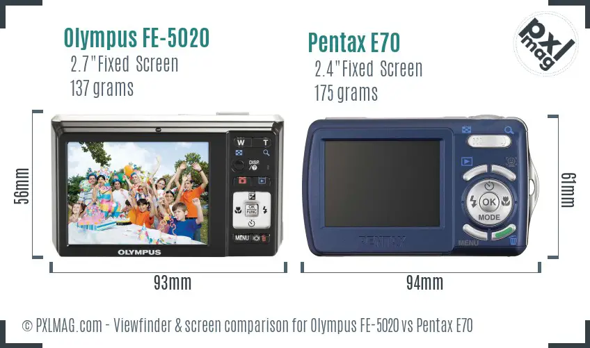 Olympus FE-5020 vs Pentax E70 Screen and Viewfinder comparison