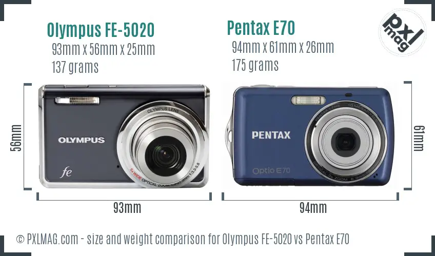 Olympus FE-5020 vs Pentax E70 size comparison