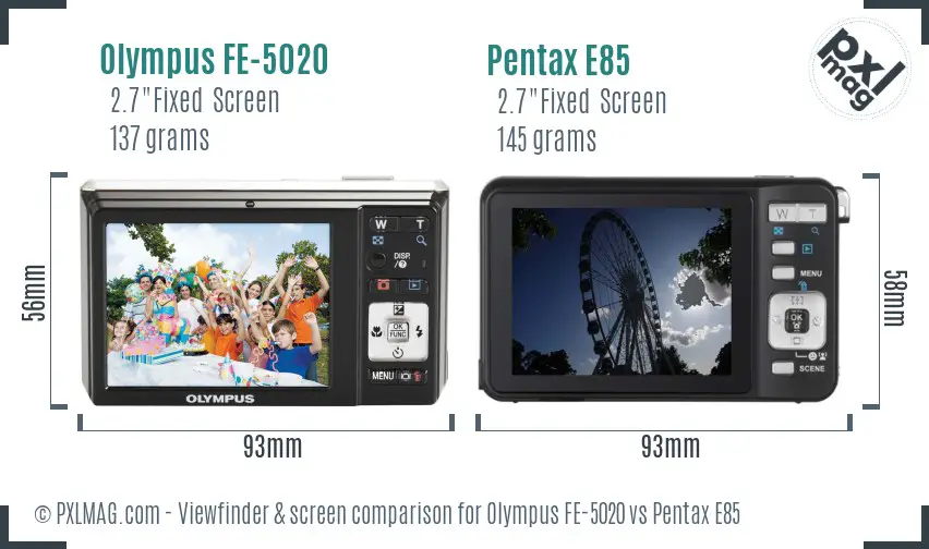 Olympus FE-5020 vs Pentax E85 Screen and Viewfinder comparison