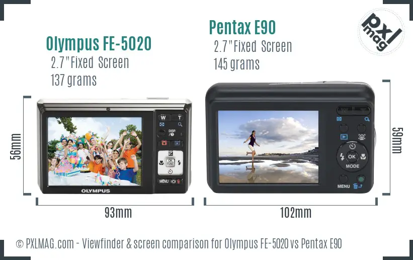 Olympus FE-5020 vs Pentax E90 Screen and Viewfinder comparison