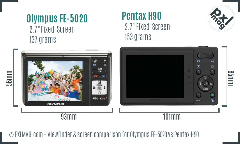 Olympus FE-5020 vs Pentax H90 Screen and Viewfinder comparison