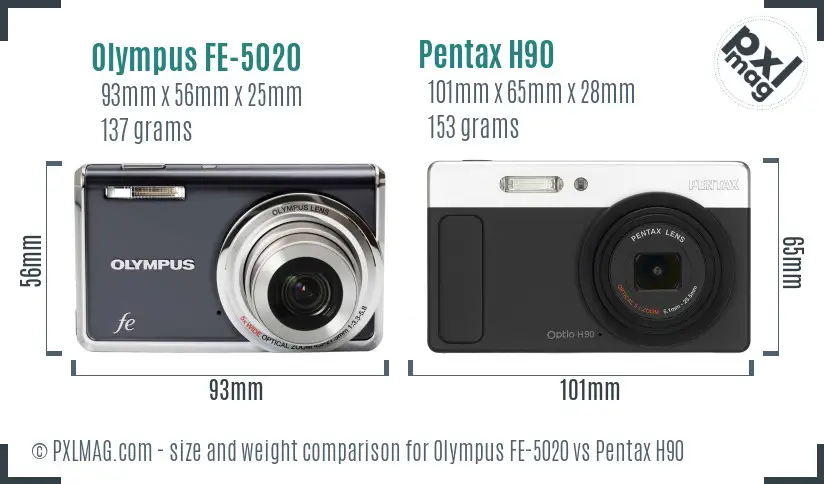 Olympus FE-5020 vs Pentax H90 size comparison