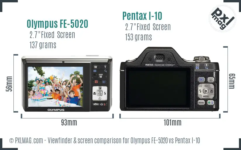 Olympus FE-5020 vs Pentax I-10 Screen and Viewfinder comparison