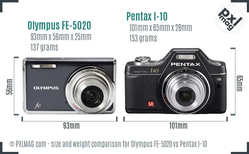Olympus FE-5020 vs Pentax I-10 size comparison