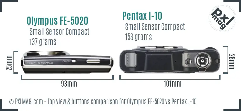 Olympus FE-5020 vs Pentax I-10 top view buttons comparison