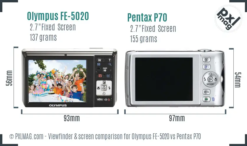 Olympus FE-5020 vs Pentax P70 Screen and Viewfinder comparison
