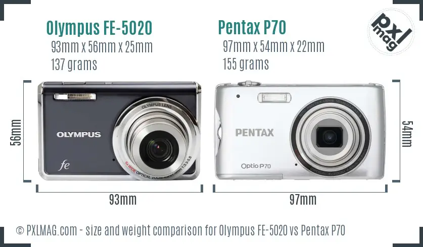 Olympus FE-5020 vs Pentax P70 size comparison