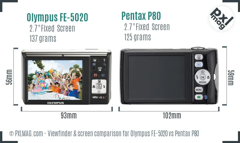Olympus FE-5020 vs Pentax P80 Screen and Viewfinder comparison