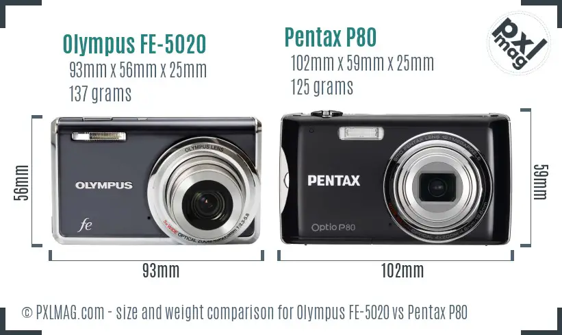 Olympus FE-5020 vs Pentax P80 size comparison