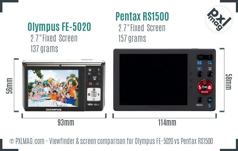 Olympus FE-5020 vs Pentax RS1500 Screen and Viewfinder comparison