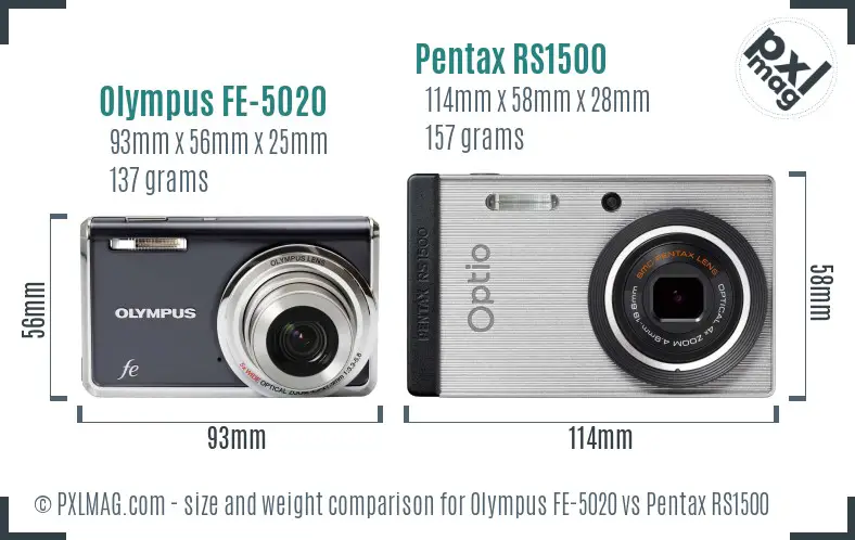 Olympus FE-5020 vs Pentax RS1500 size comparison