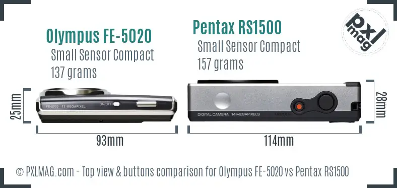Olympus FE-5020 vs Pentax RS1500 top view buttons comparison