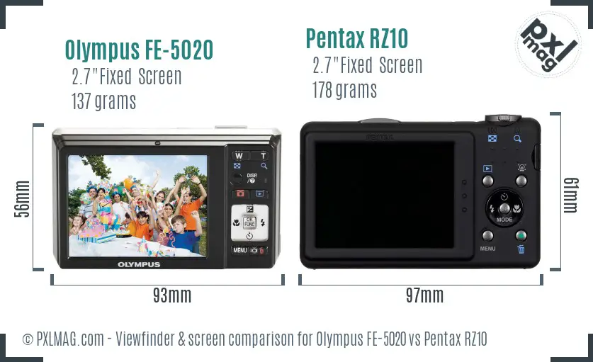 Olympus FE-5020 vs Pentax RZ10 Screen and Viewfinder comparison