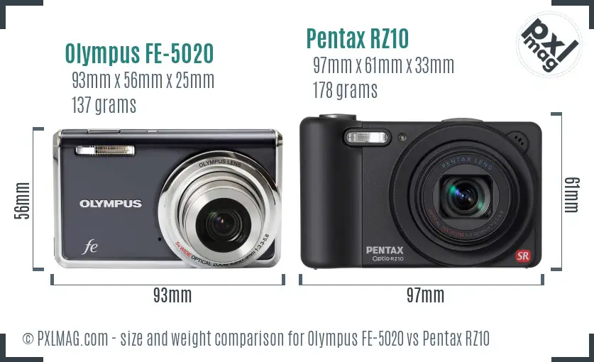 Olympus FE-5020 vs Pentax RZ10 size comparison