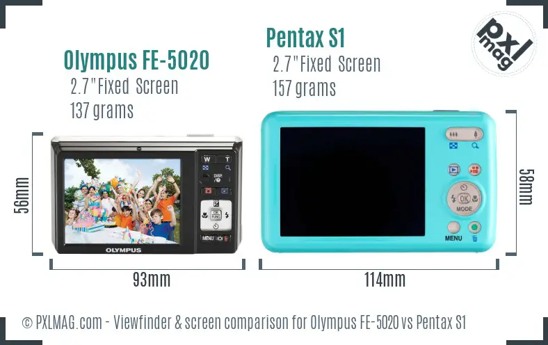 Olympus FE-5020 vs Pentax S1 Screen and Viewfinder comparison