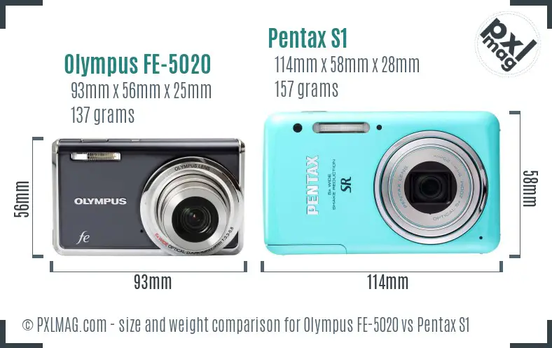 Olympus FE-5020 vs Pentax S1 size comparison