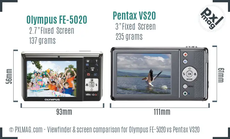 Olympus FE-5020 vs Pentax VS20 Screen and Viewfinder comparison