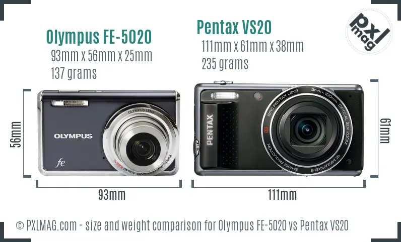 Olympus FE-5020 vs Pentax VS20 size comparison