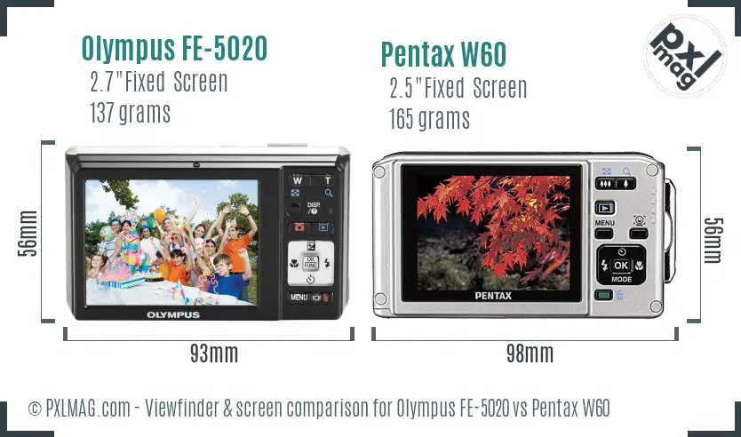 Olympus FE-5020 vs Pentax W60 Screen and Viewfinder comparison