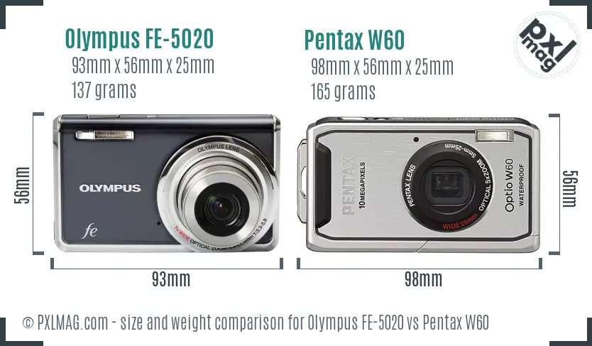 Olympus FE-5020 vs Pentax W60 size comparison