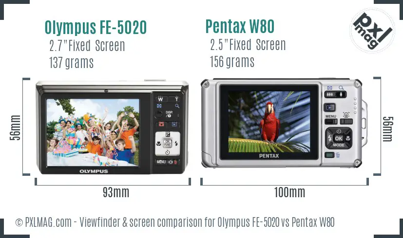 Olympus FE-5020 vs Pentax W80 Screen and Viewfinder comparison