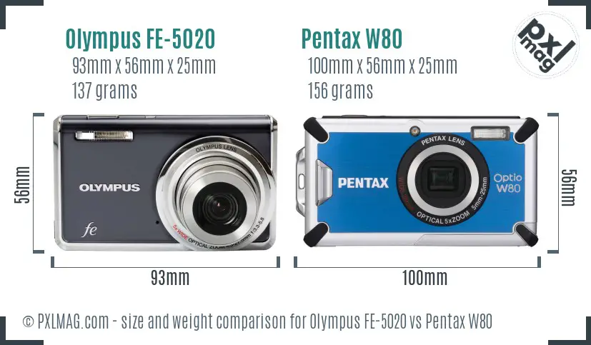 Olympus FE-5020 vs Pentax W80 size comparison