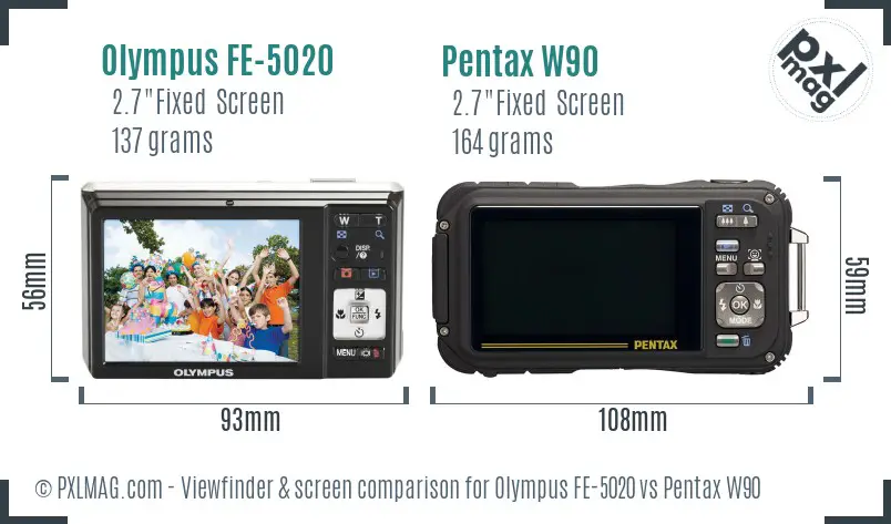 Olympus FE-5020 vs Pentax W90 Screen and Viewfinder comparison