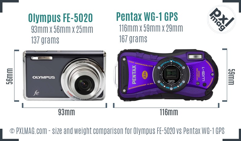 Olympus FE-5020 vs Pentax WG-1 GPS size comparison