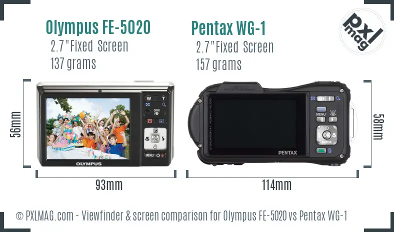 Olympus FE-5020 vs Pentax WG-1 Screen and Viewfinder comparison