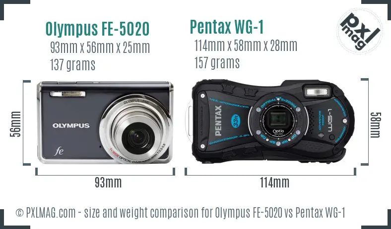 Olympus FE-5020 vs Pentax WG-1 size comparison