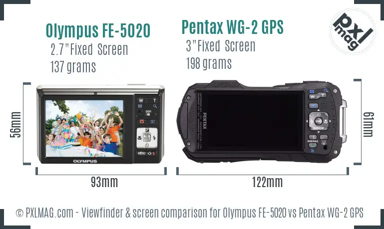 Olympus FE-5020 vs Pentax WG-2 GPS Screen and Viewfinder comparison