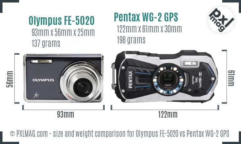 Olympus FE-5020 vs Pentax WG-2 GPS size comparison