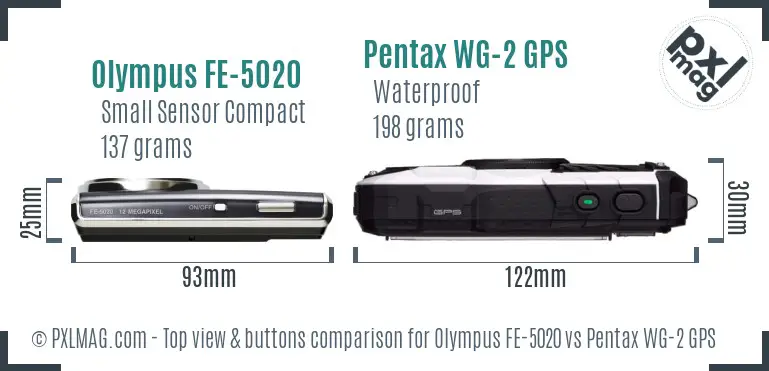 Olympus FE-5020 vs Pentax WG-2 GPS top view buttons comparison