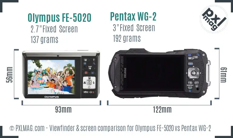 Olympus FE-5020 vs Pentax WG-2 Screen and Viewfinder comparison