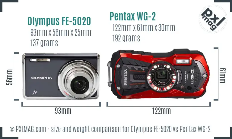 Olympus FE-5020 vs Pentax WG-2 size comparison