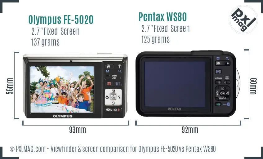 Olympus FE-5020 vs Pentax WS80 Screen and Viewfinder comparison