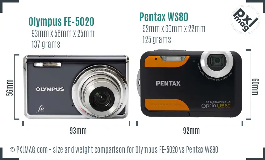 Olympus FE-5020 vs Pentax WS80 size comparison