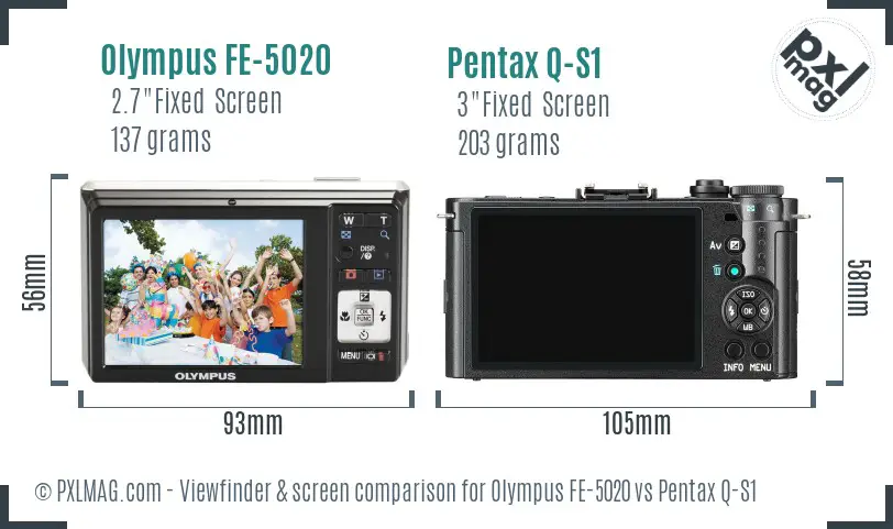 Olympus FE-5020 vs Pentax Q-S1 Screen and Viewfinder comparison